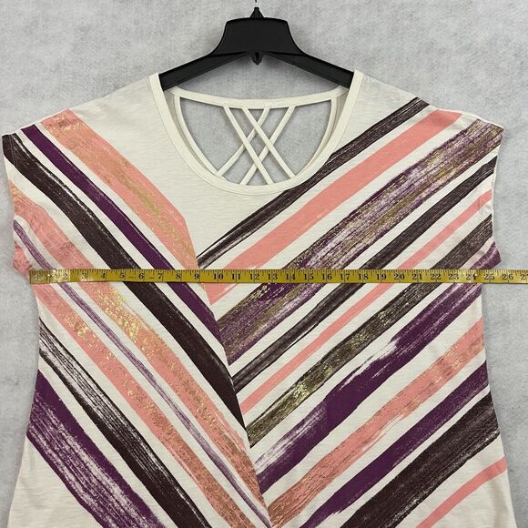 Lane Bryant Blouse Womens 18/20 Striped Multicolor Cut Out Back T Shirt Top - Picture 5 of 9